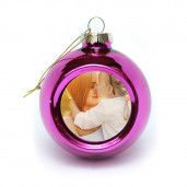 Елочный шарик с фото розовый 80 мм