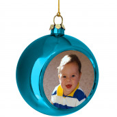 Елочный шарик с фото голубой 80 мм